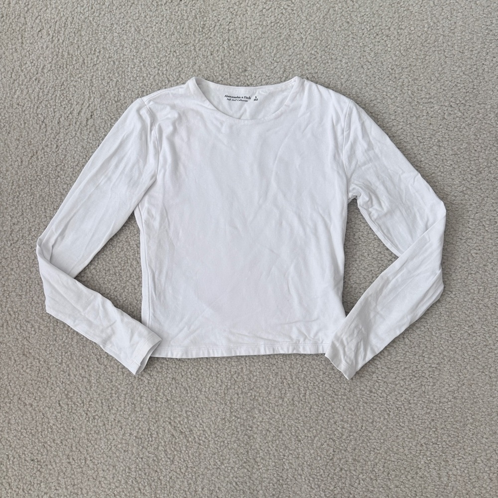 Abercrombie White Long Sleeve Top Double Lined Soft AF Collection Size S
